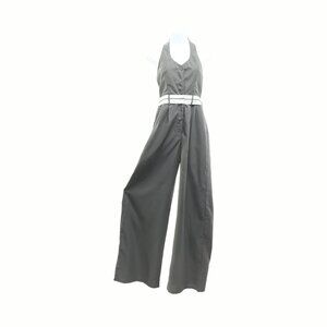 NWT PrettyLittleThing Halter Neck Tailored Jumpsuit Romper Women 4 Gray/White